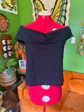 Joe Fresh Black Off-Shoulder Ribbed Tank Top